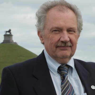 An image of Alain Lacroix next to the Lion's Mound