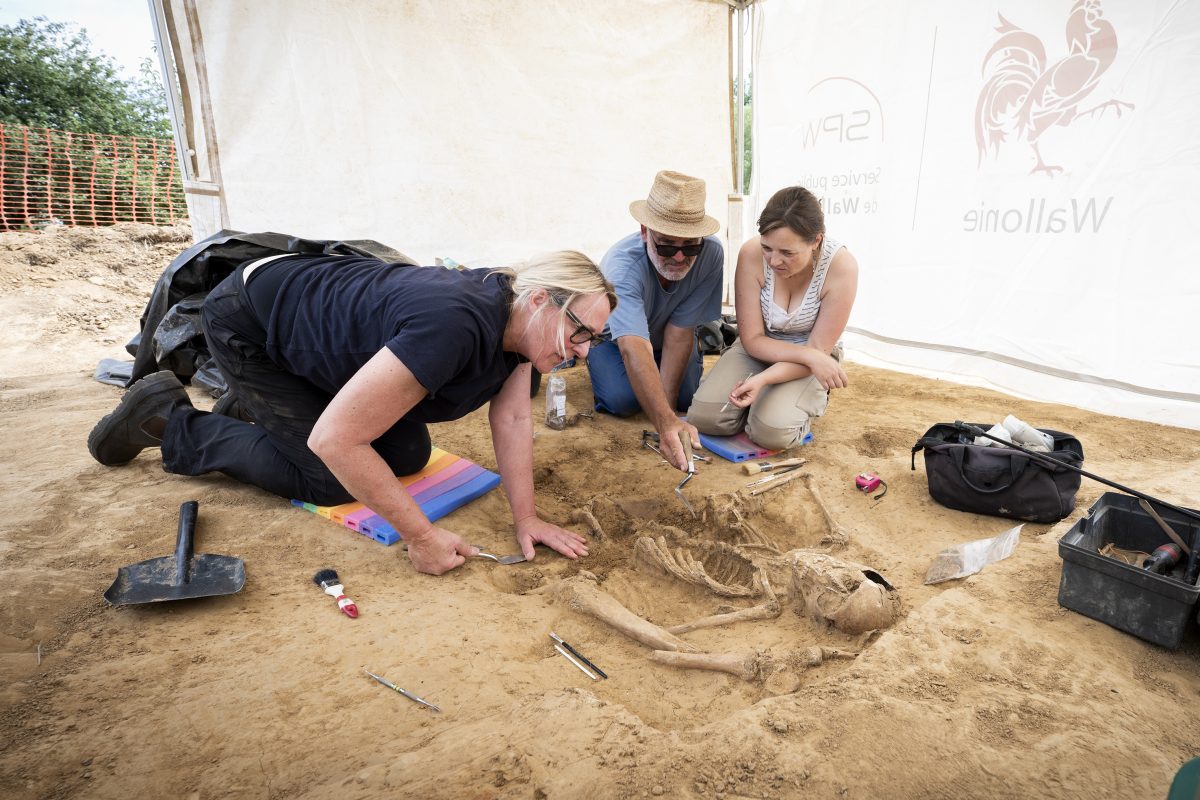 Anthropologist Gaille MacKinnon excavating the bones