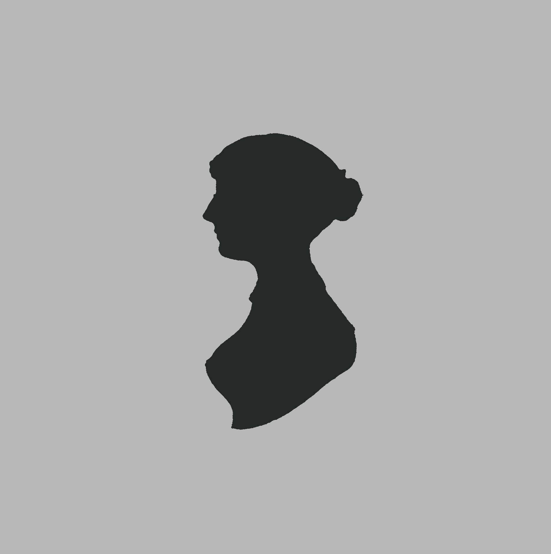 A silhouette of a woman in period dress